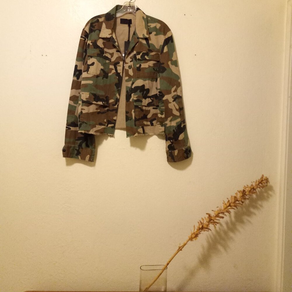 NWT RTA Camo Frayed Hem Luna Shirt Jacket Shacket 90s Grunge Utilitarian Punk